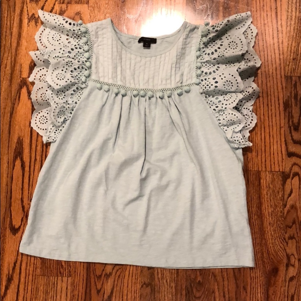 J. Crew Eyelet Flutter Sleeve Top, Size M